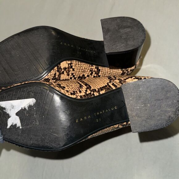 Zara Trafaluc 7122/301/201 Women's US 6 Ankle Boots Brown Snakeskin Chunky Heel - Picture 5 of 7